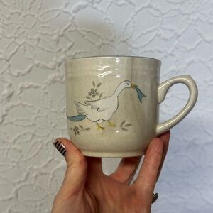 International Marmalade Geese with Blue Ribbon Stoneware Coffee Mug Cracked Pics